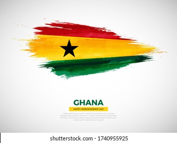 Grunge style brush painted Ghana country flag illustration with Independence day typography. Artistic watercolor brush flag vector