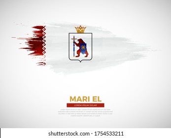 Grunge style brush painted Mari El country flag illustration with national day typography. Artistic watercolor brush flag vector