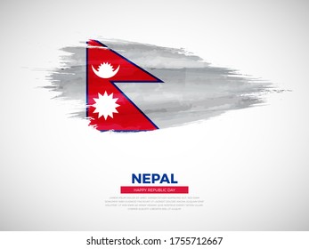 Grunge style brush painted Nepal country flag illustration with republic day typography. Artistic watercolor brush flag vector