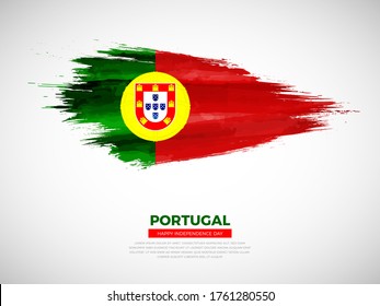 Grunge style brush painted Portugal country flag illustration with Independence day typography. Artistic watercolor brush flag vector