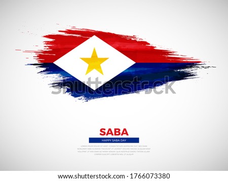Grunge style brush painted Saba country flag illustration with Saba day typography. Artistic watercolor brush flag vector