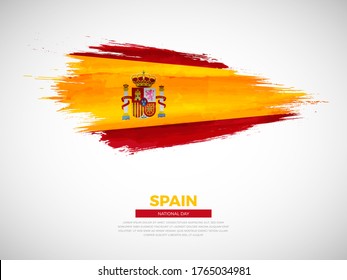 Grunge style brush painted Spain country flag illustration with national day typography. Artistic watercolor brush flag vector