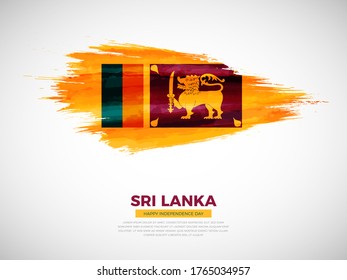 Grunge style brush painted Sri Lanka country flag illustration with Independence day typography. Artistic watercolor brush flag vector