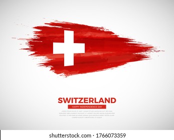 Grunge style brush painted Switzerland country flag illustration with Independence day typography. Artistic watercolor brush flag vector