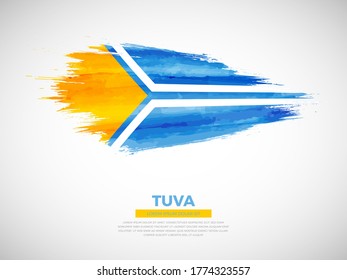 Grunge style brush painted Tuva country flag illustration with national day typography. Artistic watercolor brush flag vector