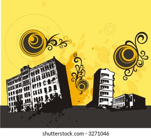 Grunge style buildings with ornate details. Vector background. Check my portfolio for much more of this series as well as thousands of similar and other great vector items.