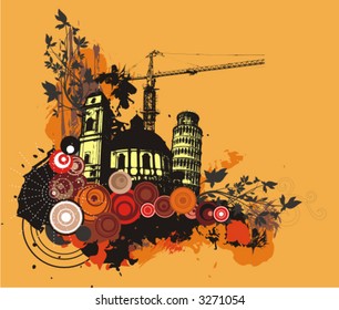 Grunge style buildings with ornate and floral details. Vector illustration. Check my portfolio for much more of this series as well as thousands of similar and other great vector items.