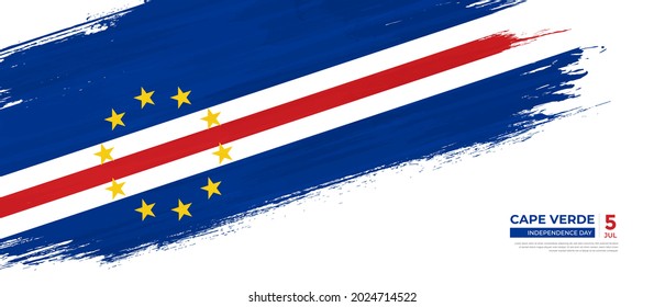 Grunge style Cape Verde flag with hand drawn brush stroke vector illustration