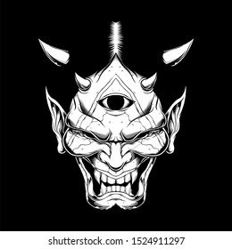 grunge style Cartoon demon face satan or Lucifer with horns