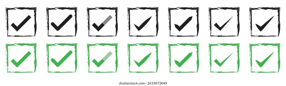 grunge style checkmarks set vector