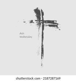 Grunge style christian cross for Ash Wednesday web banner or social graphic. The first day of Lent is a holy day of prayer and fasting.