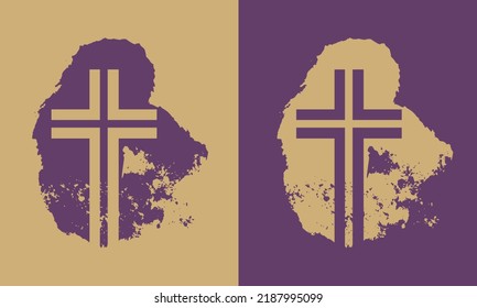 Grunge style christian cross for Ash Wednesday web banner or social graphic. The first day of Lent is a holy day of prayer and fasting.