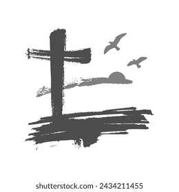 Grunge Stil christliches Kreuz für Aschermittwoch Web-Banner oder soziale Grafik. Der erste Fastentag ist ein heiliger Tag des Gebets und Fastens.