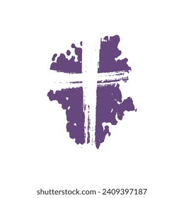 Grunge style christian cross icon for Ash Wednesday web banner or social graphic. The first day of Lent is a holy day of prayer and fasting.