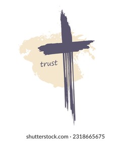 Grunge style christian cross for web banner or social graphic. Trust word