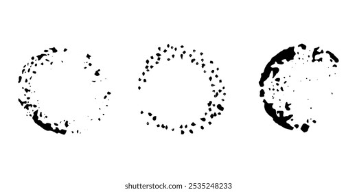 Grunge style circles, design elements .Set of three abstract frames , stamps