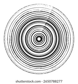 Texturas circulares de estilo grunge con líneas. Diseño de icono inusual. Textura de fondo con rayas de Vector. Forma geométrica de la línea usando un pincel seco ancho, impresión pobre de una línea negra en un fondo blanco