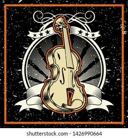 grunge style The Classical Music Concept Violin Vector Illustration - Vector