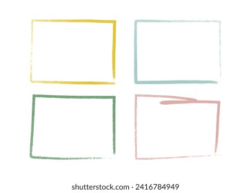 Grunge style colored rectangles, hand drawn with marker or chalk. Rectangular line frames