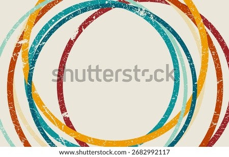Grunge style colorful circle frame with distressed texture, retro artistic ring pattern for creative background design.