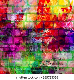 Grunge style colorful paint wall background, abstract urban background, street art vector illustration