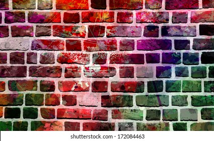 Grunge style colorful paint wall background, abstract urban background, street art vector illustration