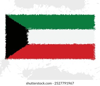 Un diseño de estilo grunge de la bandera de Kuwait, con colores vibrantes de verde, blanco, rojo, negro, que presenta la rica historia y la identidad cultural del país. Día de la Independencia de Kuwait. Bandera de Kuwait. EPS 10