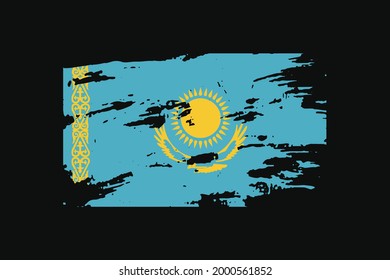 Bandera estilo Grunge del Kazajistán. Se utilizará para los gráficos de camisetas, la impresión, el afiche y el fondo.