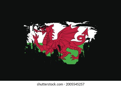 Bandera de estilo ondulado de Gales. Se utilizará para los gráficos de camisetas, la impresión, el afiche y el fondo.