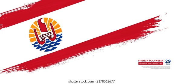 Grunge style French Polynesia flag with hand drawn brush stroke vector illustration