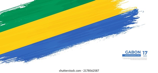 Grunge style Gabon flag with hand drawn brush stroke vector illustration
