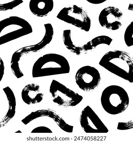 Patrón geométrico sin fisuras de estilo grunge con ondas dibujadas con pincel y semicírculos. Fondo de figuras geométricas de Vector dibujado a mano. Patrón Abstractas sin costuras con pinceladas gruesas y Formas.