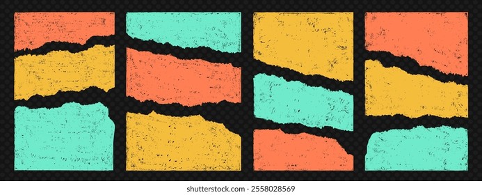 Conjunto de moda de papel rasgado geométrico de estilo grunge. Ilustración vectorial Abstractas en color brillante.