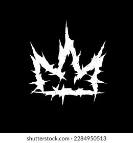 Grunge style Gothic Punk Crown. Doodle style Gohtic Crown and Dark Metal sign in Y2k style. Street art grunge element. Printable vector Crown with spikes template for tee print and street wear
