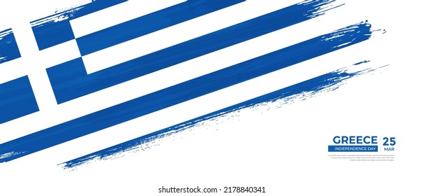 Bandera de Grecia de estilo Grunge con pincel dibujado a mano ilustración vectorial