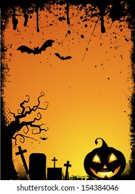 Grunge style Halloween background with spooky pumpkin and drips