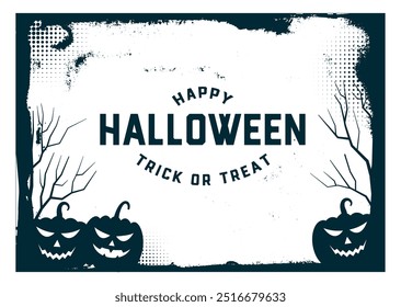 grunge style happy halloween background with pumpkin and trees vector