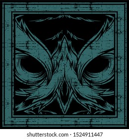 grunge style head owl,.vector hand drawing,Shirt designs, biker, disk jockey, gentleman, barber and many others.isolated and easy to edit. Vector Illustration