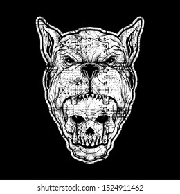grunge style head pit bull hand drawing vector isolated easy to edit
