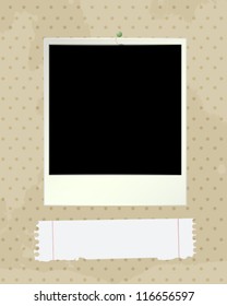 Grunge style illustration with an empty photo-frame and paper note.