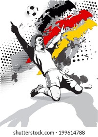 grunge style image of the flag and the victory of the football player on the football field of Germany .vector illustration 