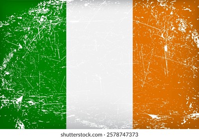 Grunge style Irish flag with green, white, and orange.