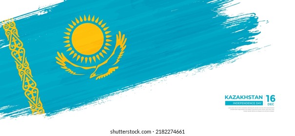 Grunge style Kazakhstan flag with hand drawn brush stroke vector illustration