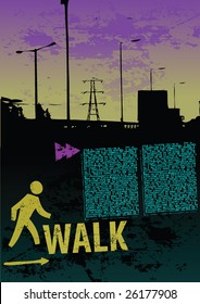 Grunge style layout with road theme and walk sign