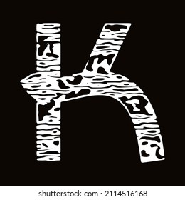 Grunge style letter  k on black background.Decorative vector lettering.Art font.