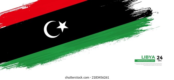 Grunge style Libya flag with hand drawn brush stroke vector illustration