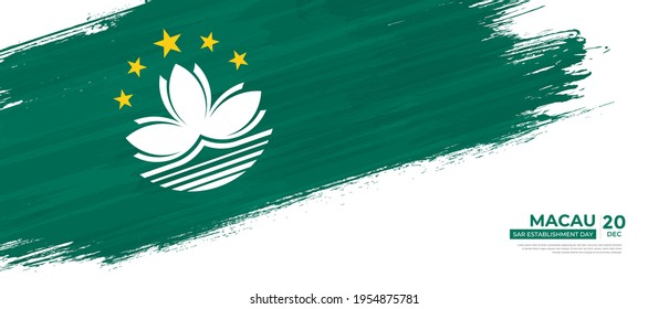Grunge style Macau flag with hand drawn brush stroke vector illustration