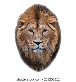 Grunge style mask of an Asian lion, isolated on white background. Colorful portrait. Vector illustration