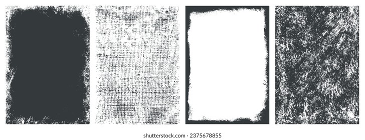 Grunge style monochrome set textures with scratches and scuff marks to create modern designs and promotional materials vector illustration