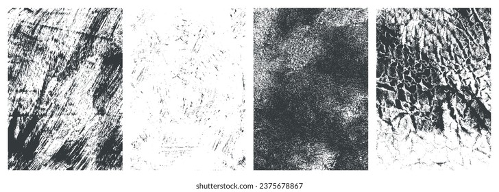 Grunge style monochrome set textures for making scary advertising materials or designing movie posters in cinemas vector illustration